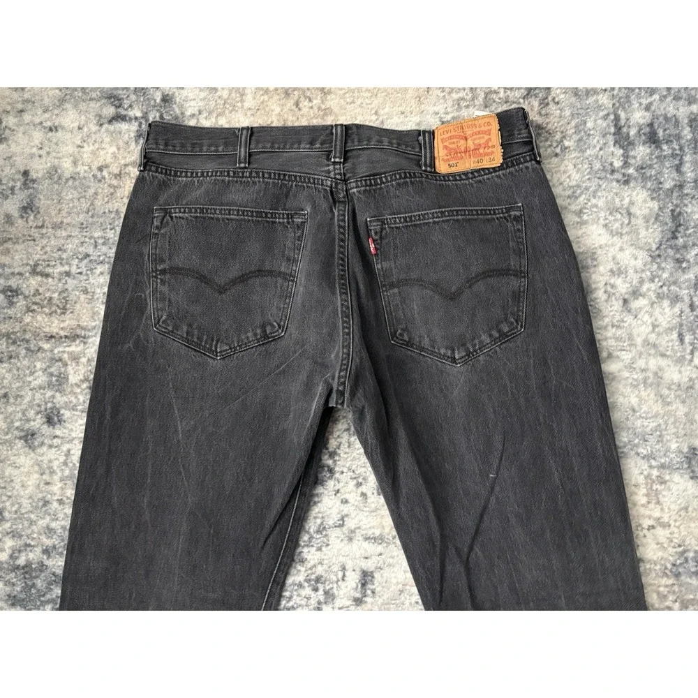 Levis 501 Jeans Mens 40x34 (Fits 38x32) Black Denim Straight Leg Button‎ Fly